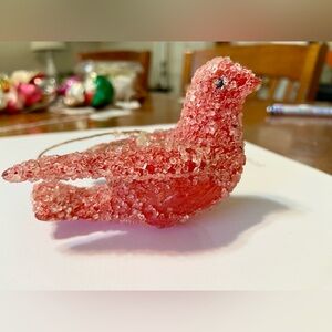 Vintage Red Bird Sugared Christmas Holiday Ornament